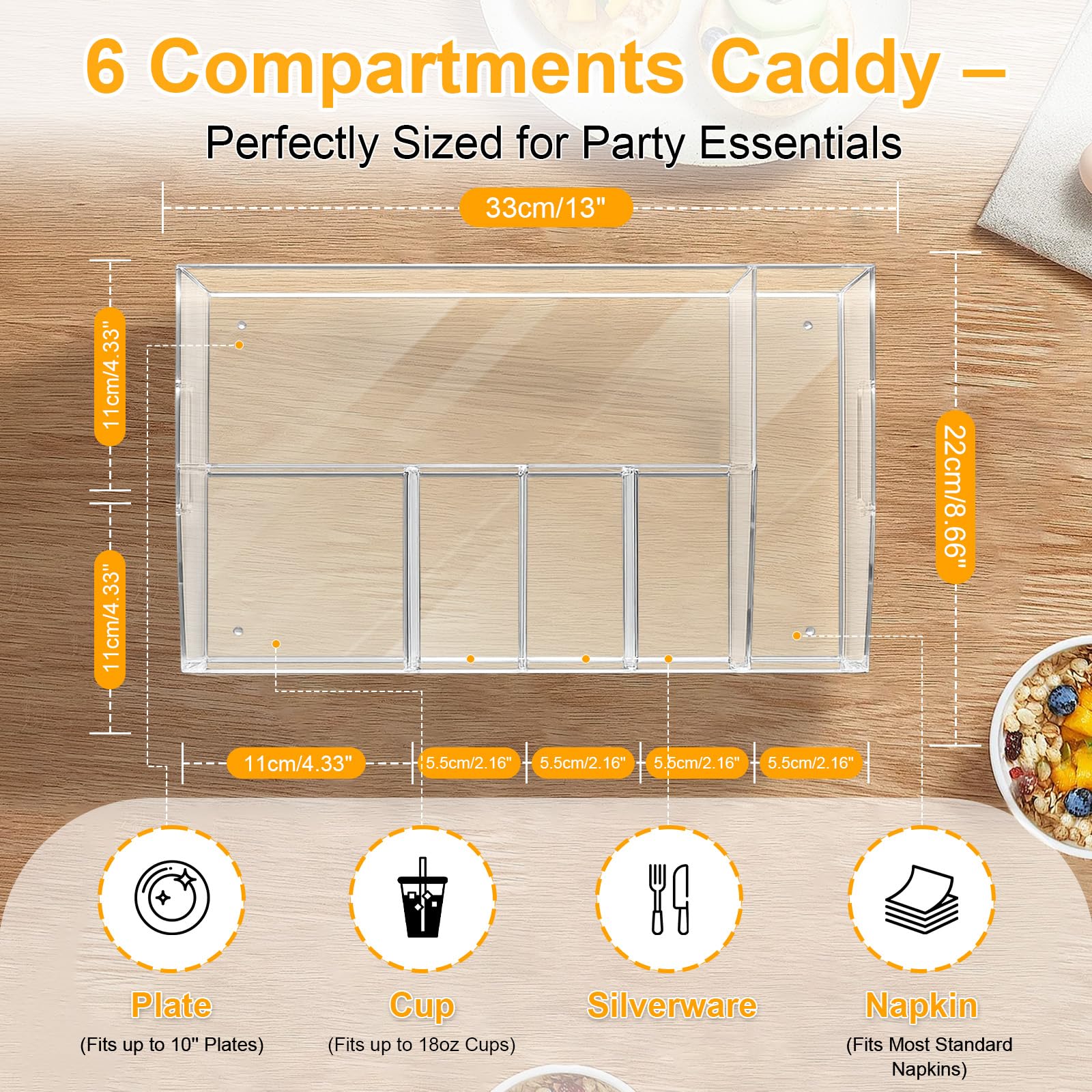 Cup compartment fits cups up to 18oz for easy serving.