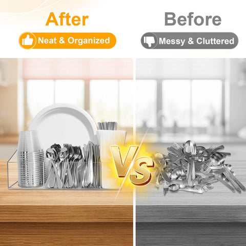 Durable acrylic organizer for utensils and napkins in one place.