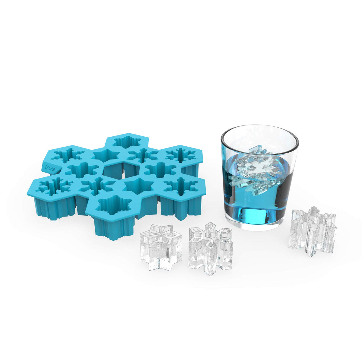 TrueZoo Snowflake tray in blue for stylish, slow-melting ice cubes