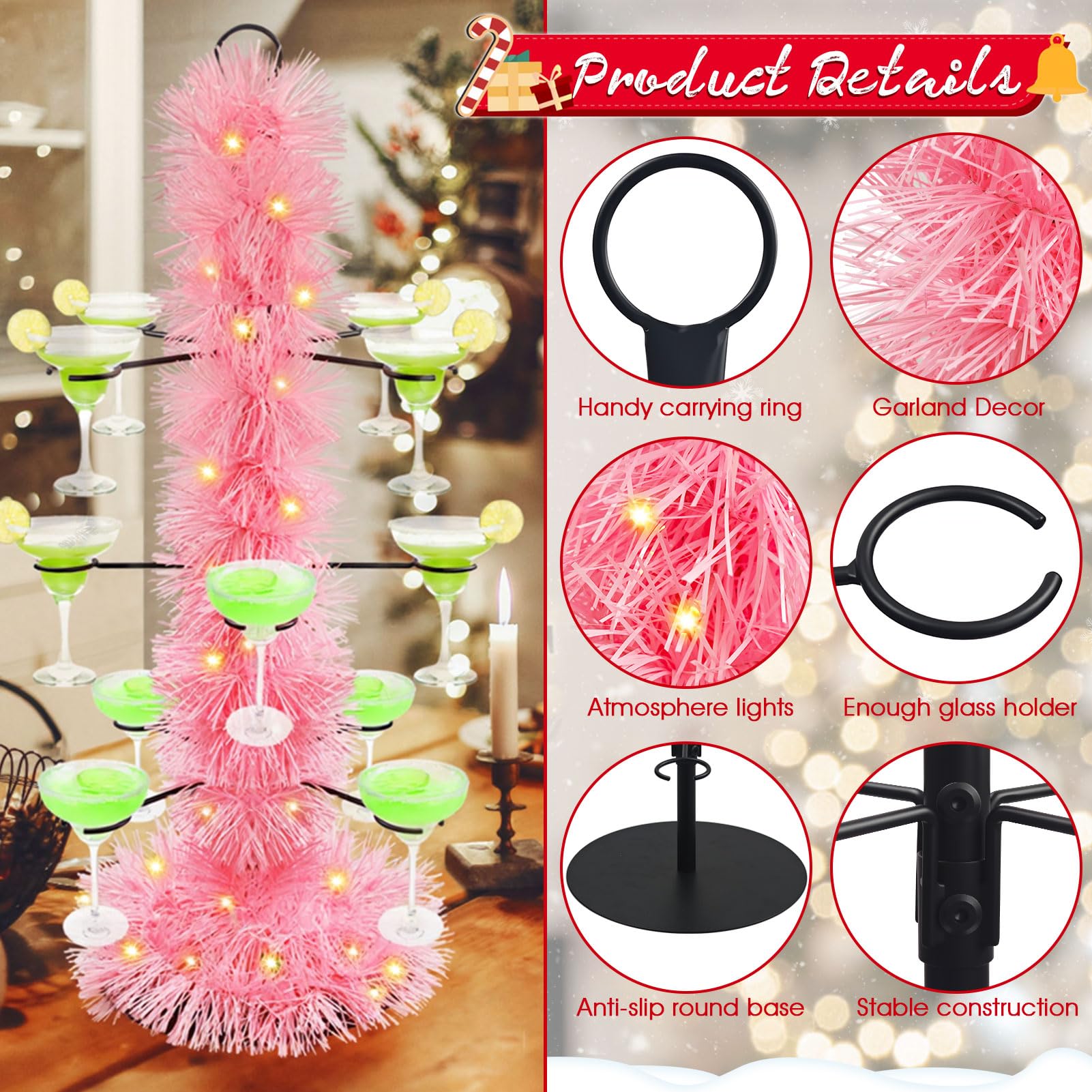 Tryitsbest Christmas Cocktail Tree Stand lighting enhances festive beverage service.
