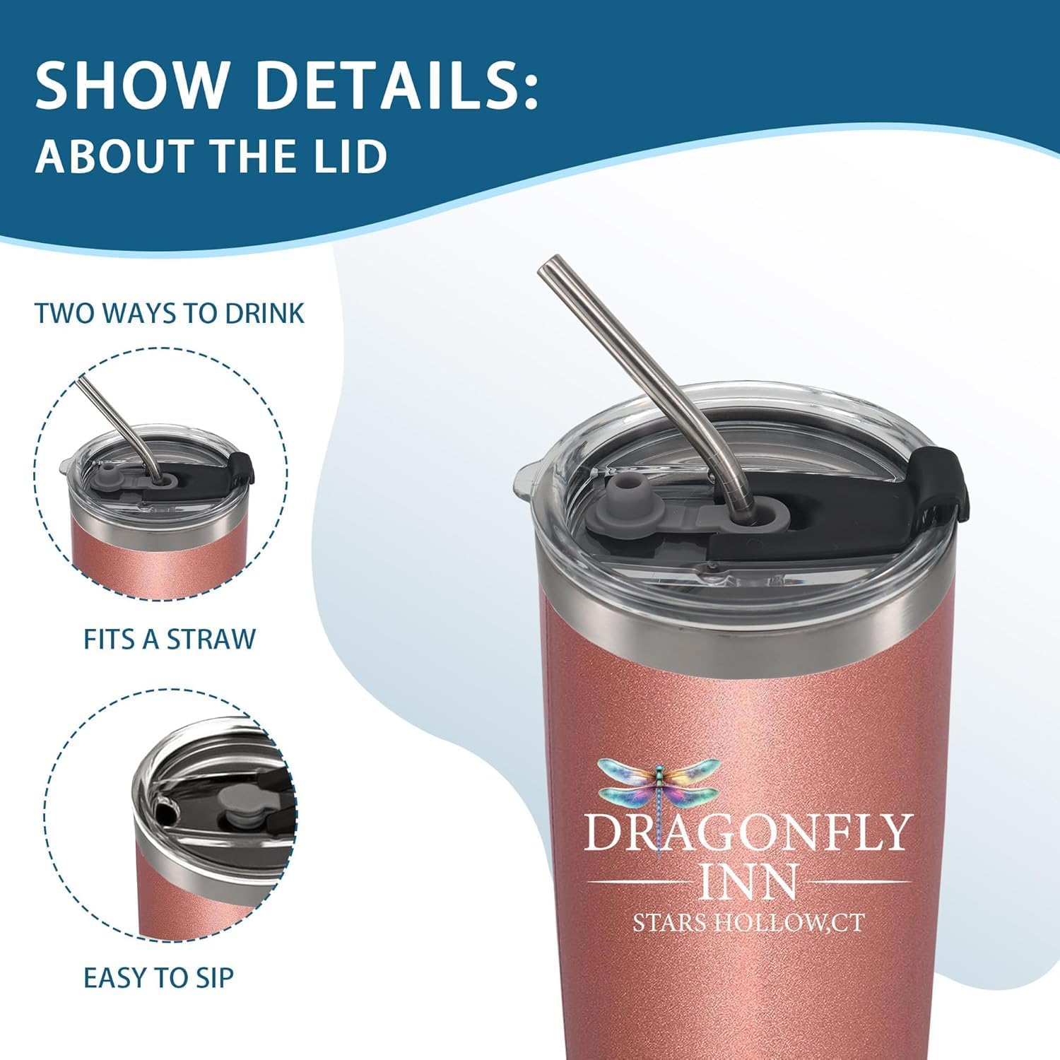 TSLOVER Dragonfly Girls Tumbler hands holding demonstrates portable, easy-carry design