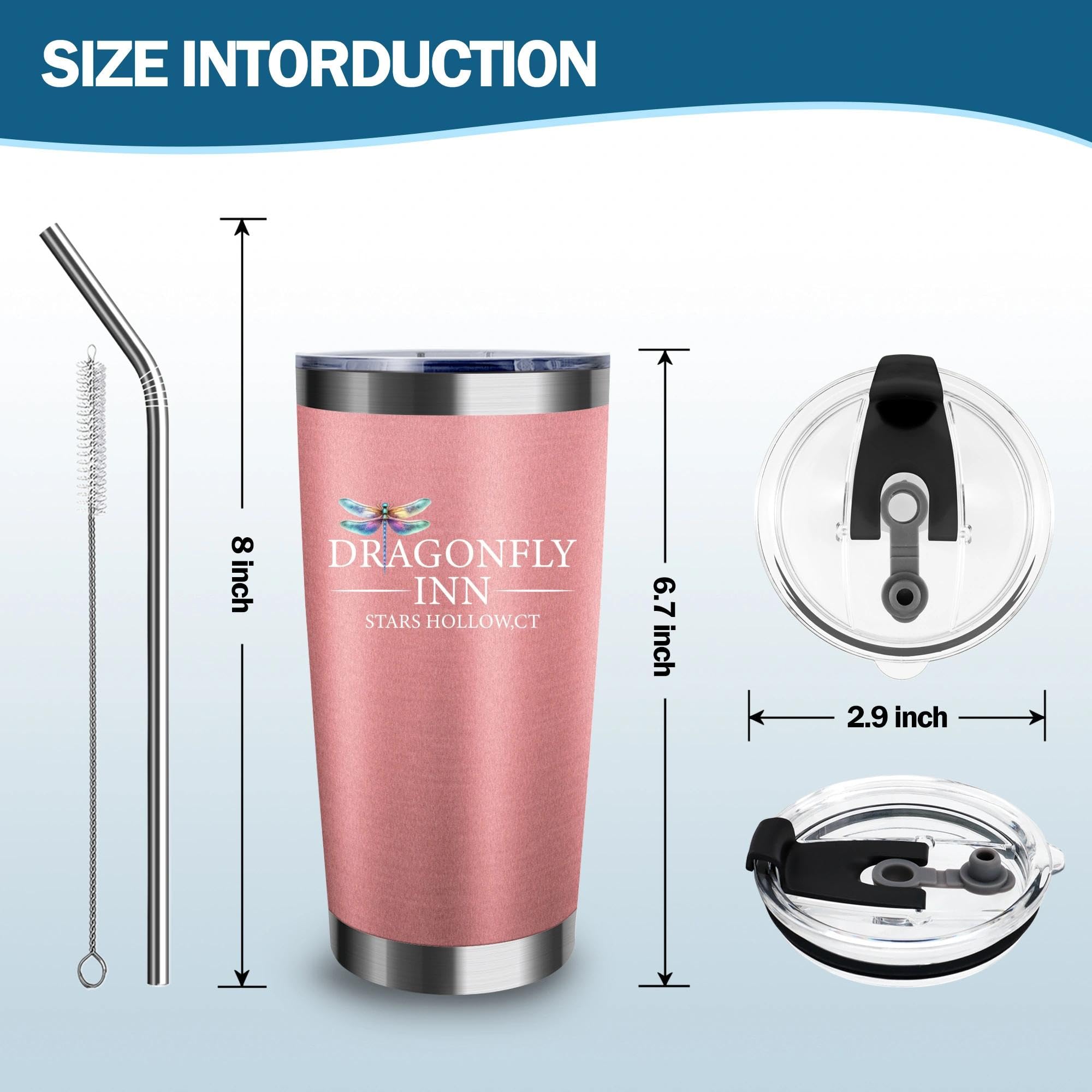 TSLOVER Dragonfly Girls Tumbler in car cup holder shows travel-friendly size