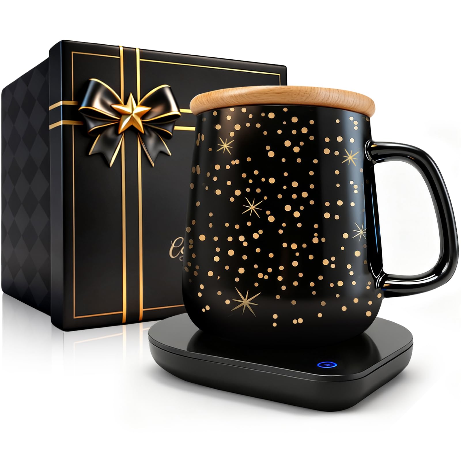 Tsmsv coffee warmer mug set front view for desk warmth and style