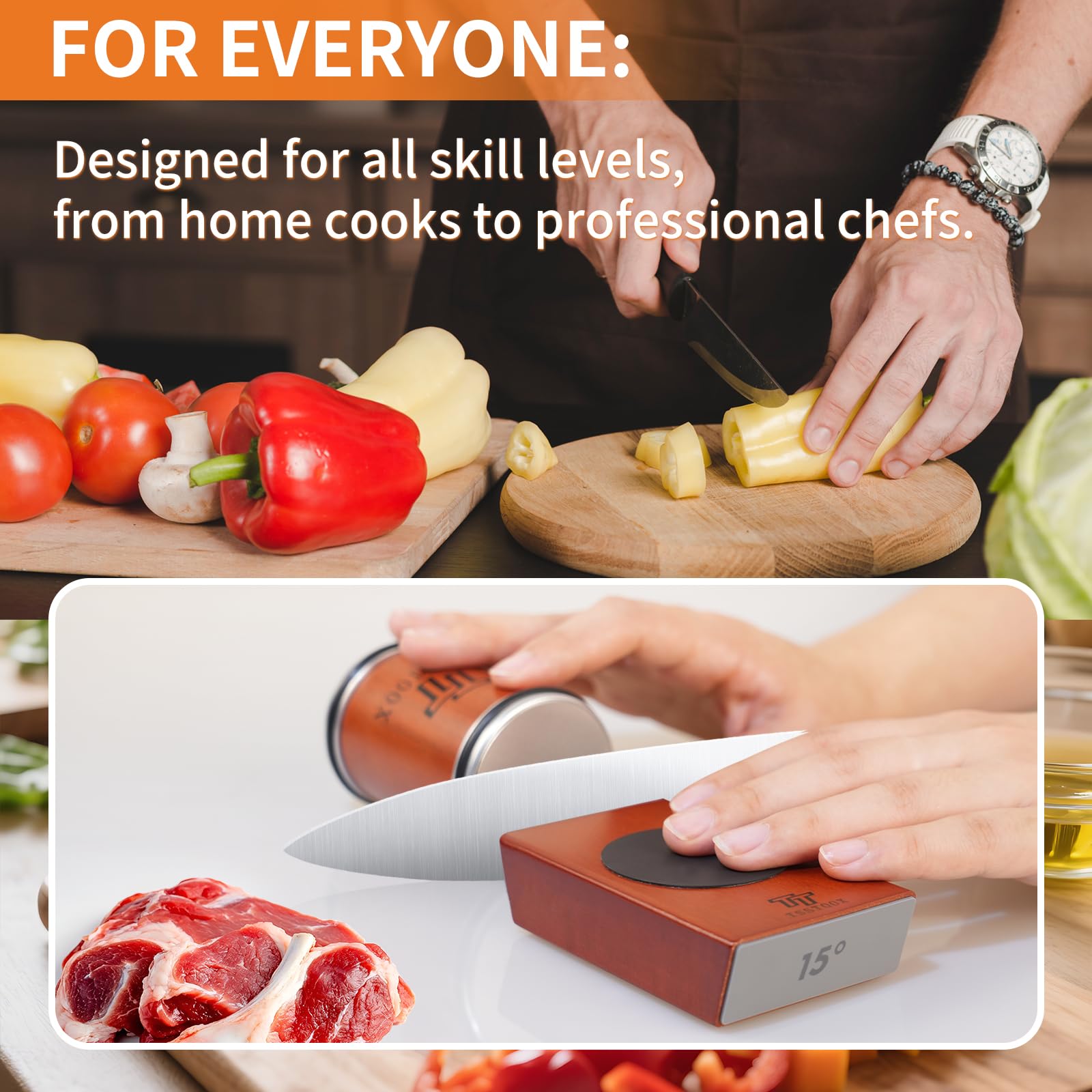 TSSTOOX 20° magnetic guide provides durable edges for everyday kitchen knives.