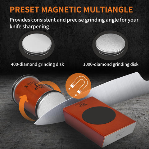 TSSTOOX sharpener with magnetic base securely holds knives during sharpening sessions.