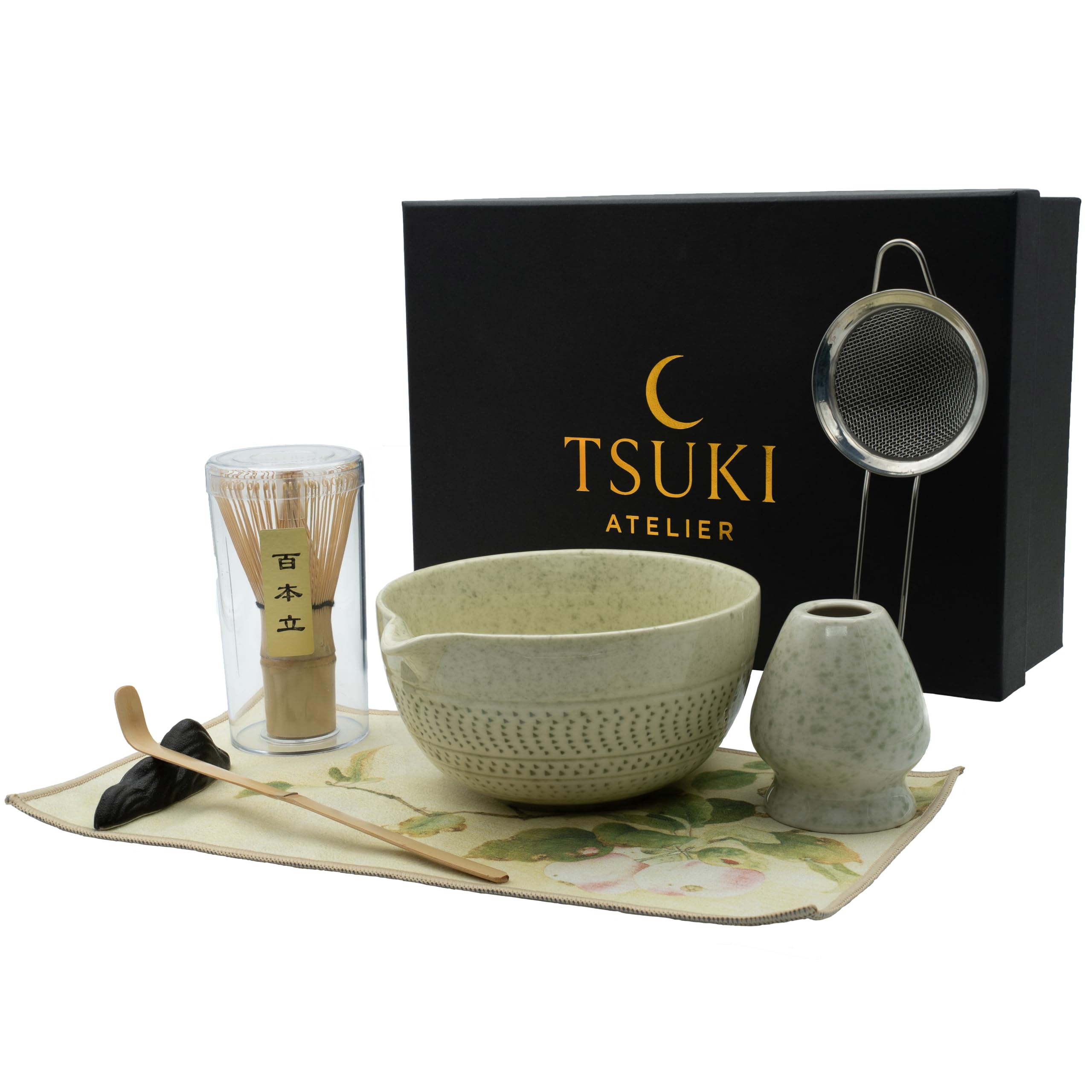 Tsuki Atelier Matcha Whisk Set chawan bowl with elegant glaze, ideal for authentic preparation rituals