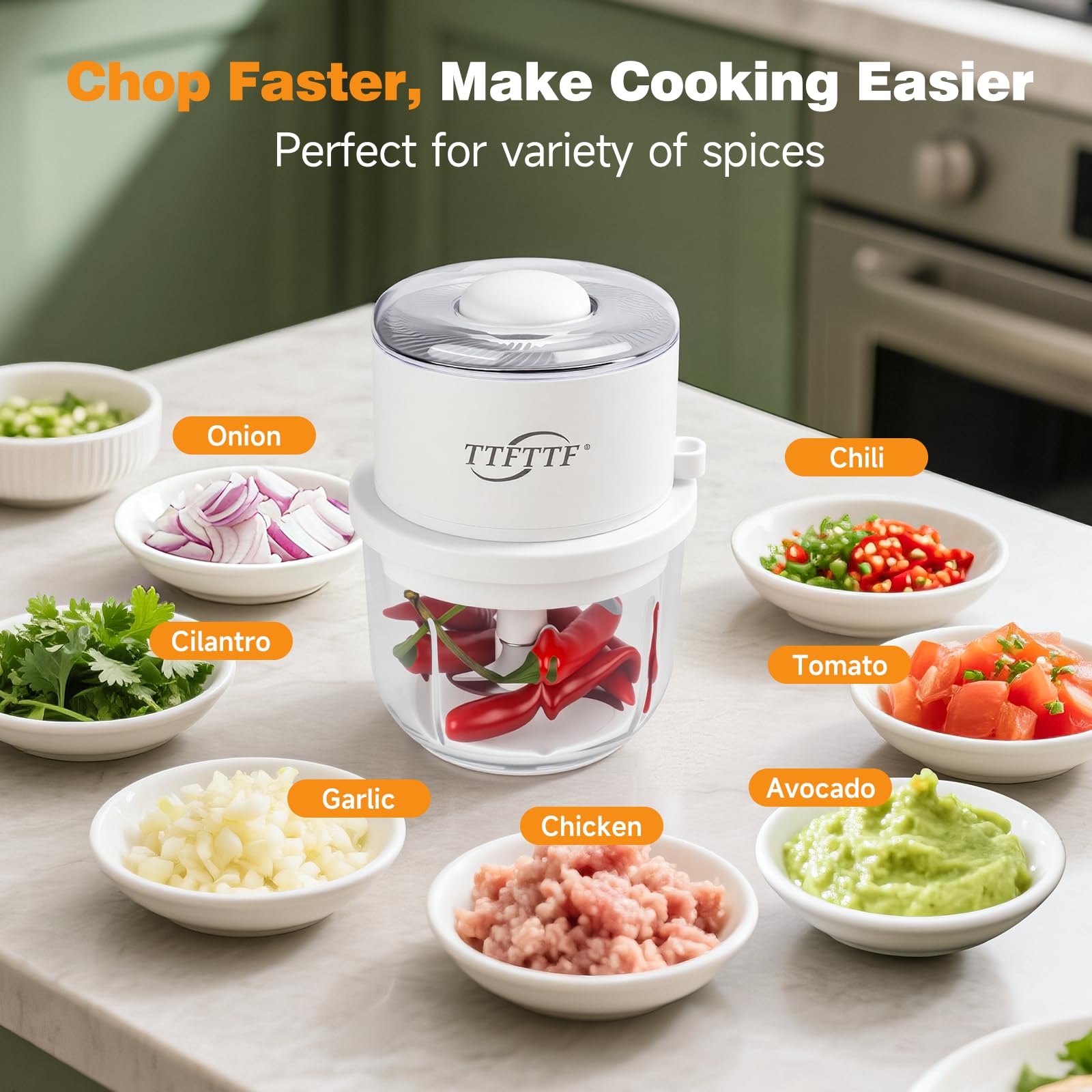 TTFTTF cordless chopper charging via USB-C for kitchen flexibility