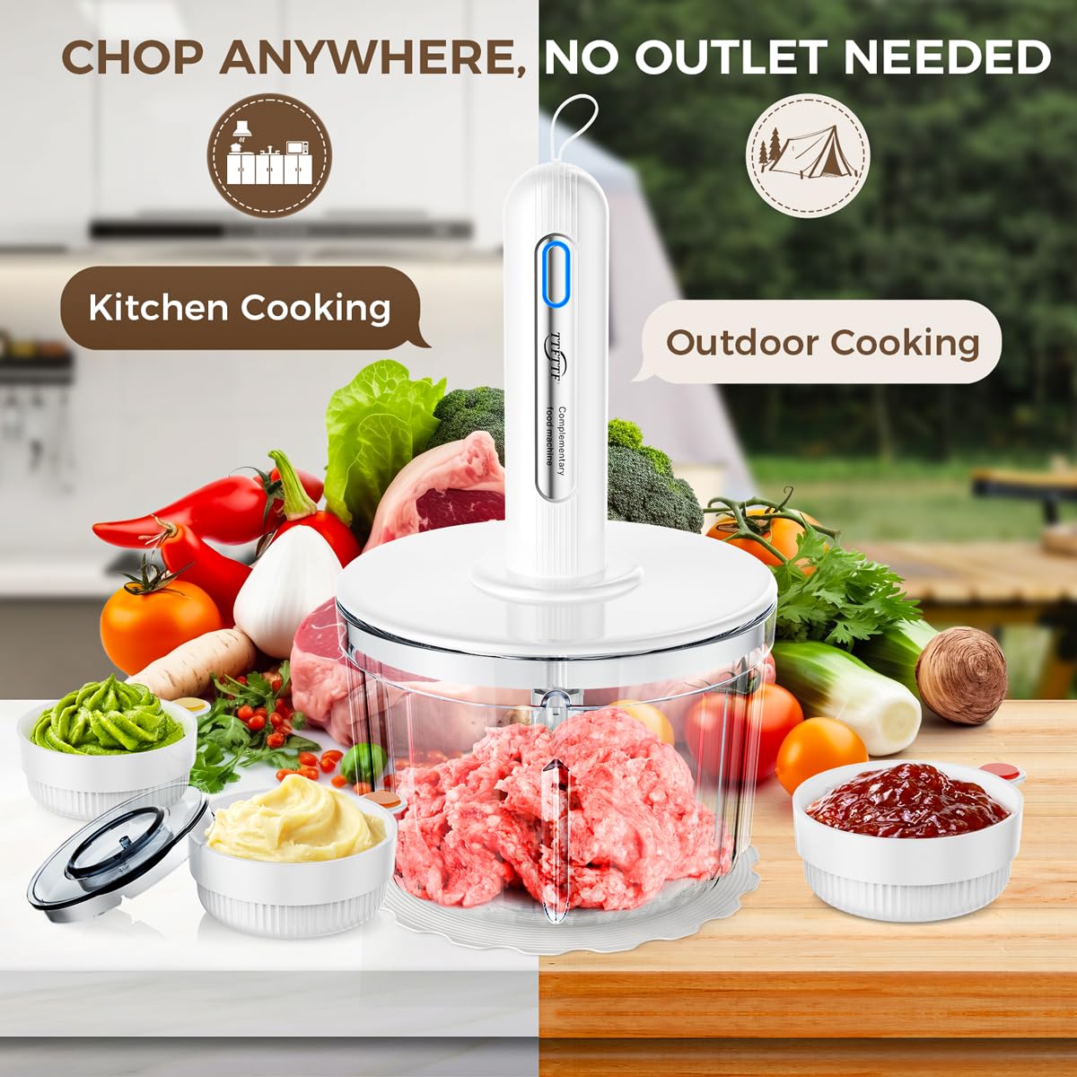 TTFTTF cordless design allows kitchen prep anywhere, indoors or outdoors.