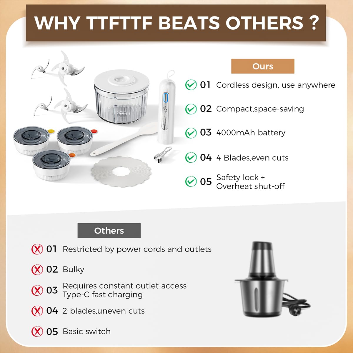 TTFTTF easy disassembly and dishwasher-safe bowls simplify cleanup.