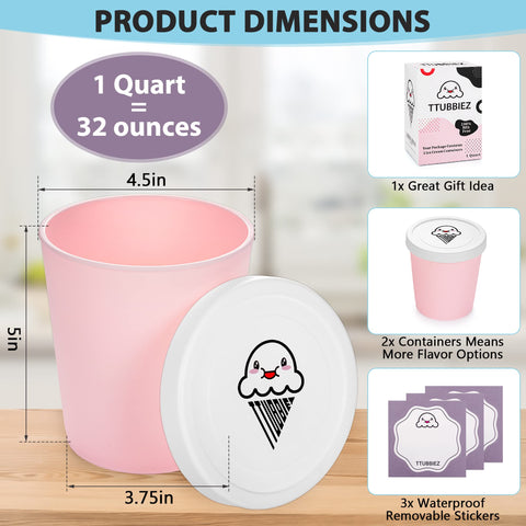 TTUBBIEZ airtight pink lid keeps ice cream fresh and odor-free.