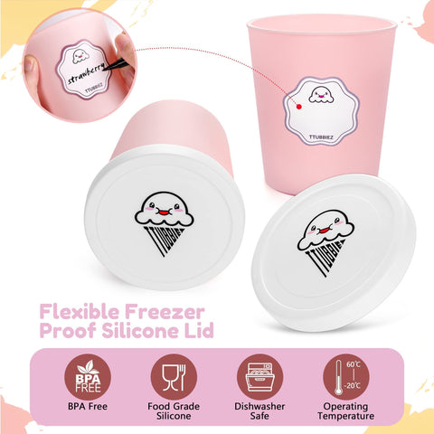 TTUBBIEZ dishwasher-safe pink ice cream containers simplify cleanup after freezing.