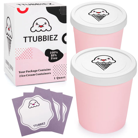 TTUBBIEZ 1-quart pink ice cream containers for homemade ice cream storage.