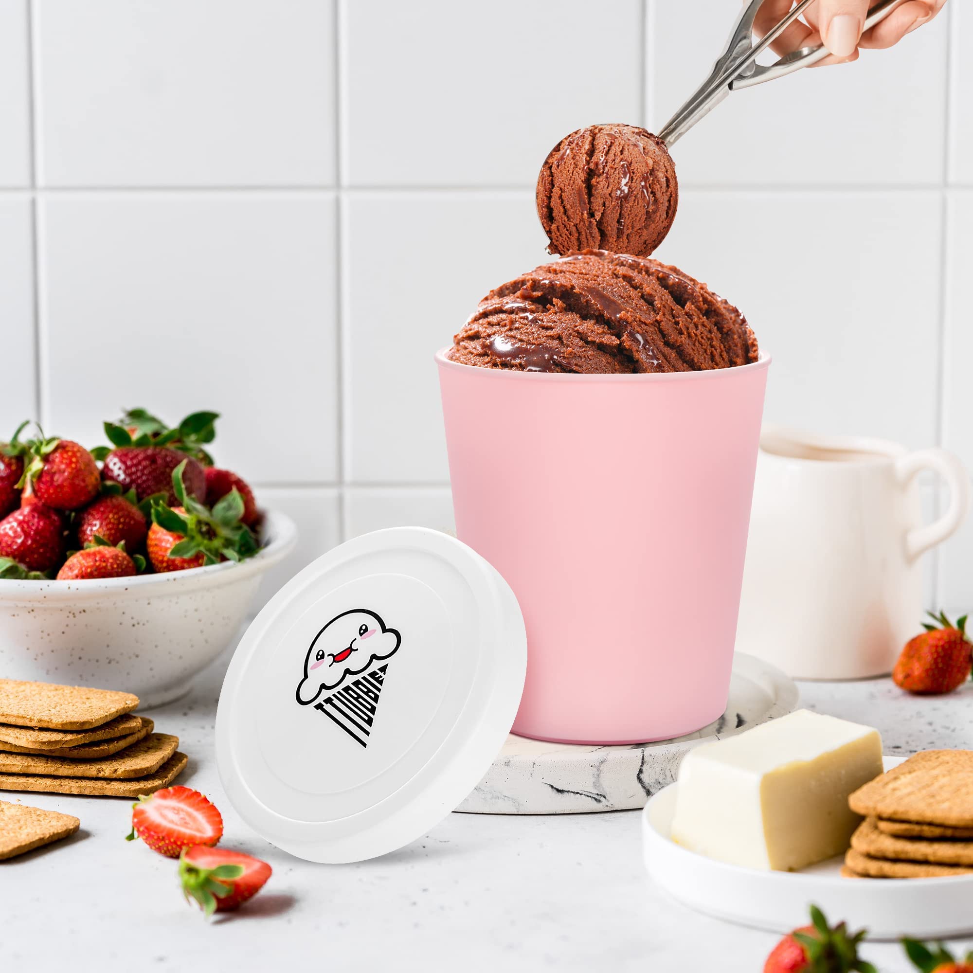 TTUBBIEZ pink ice cream containers add a cute touch to freezer storage.