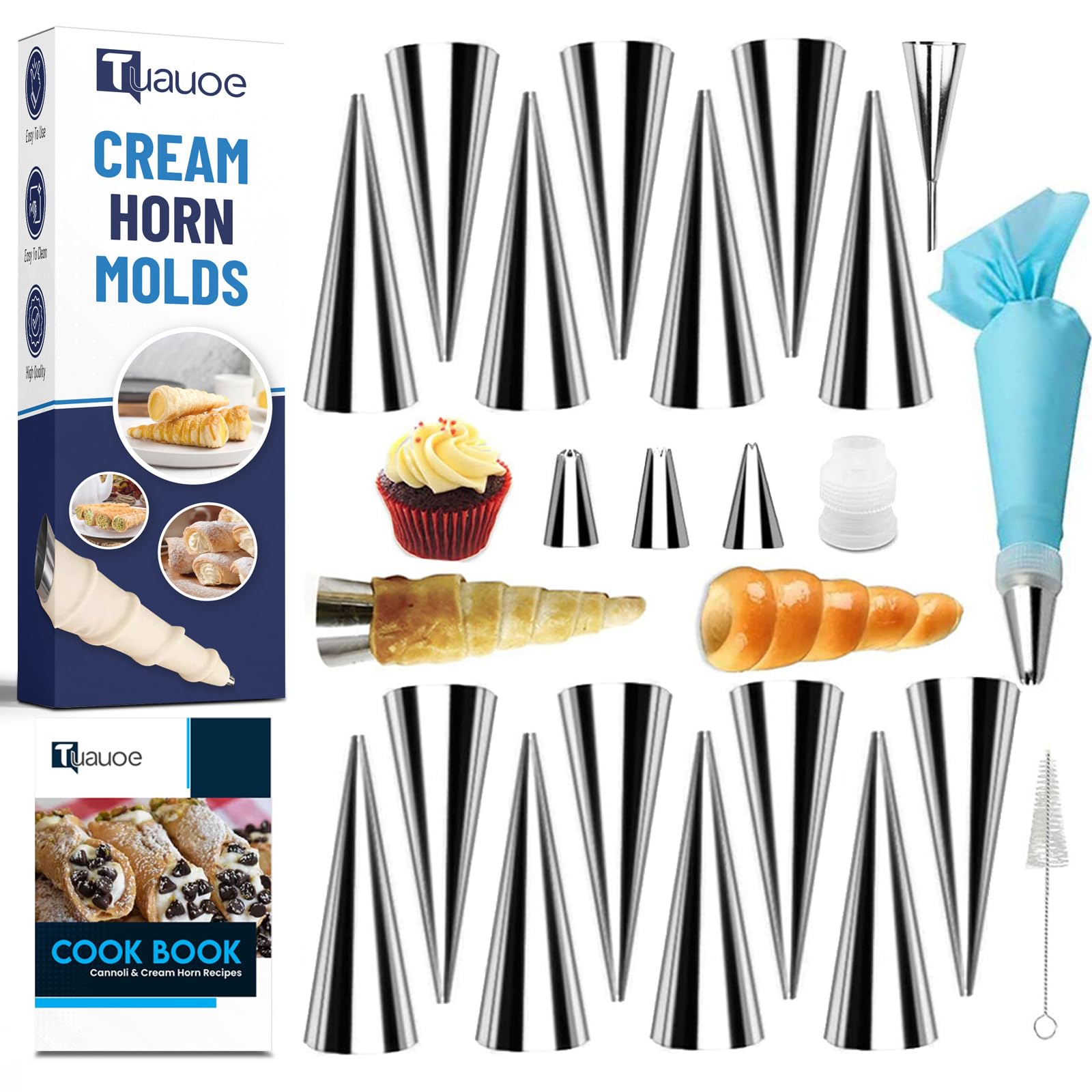 Tuauoe cream horn mold set for easy, non-stick baking.