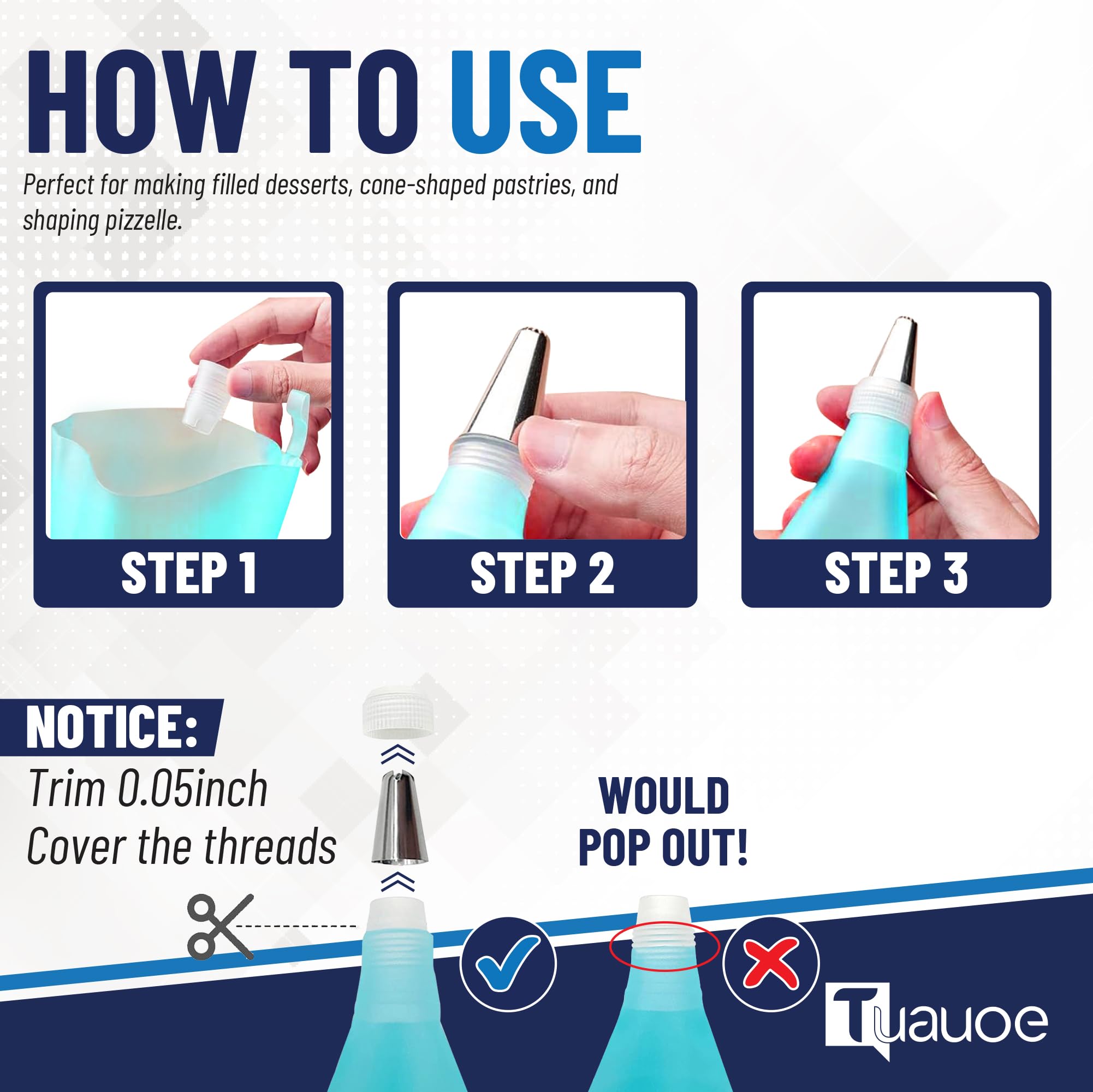 Tuauoe stainless steel cone molds in action for multiple fillings.
