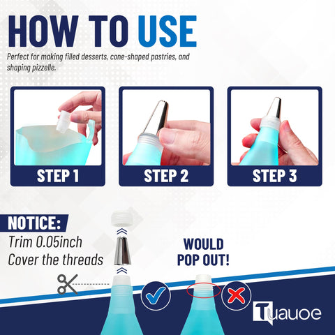 Tuauoe stainless steel cone molds in action for multiple fillings.