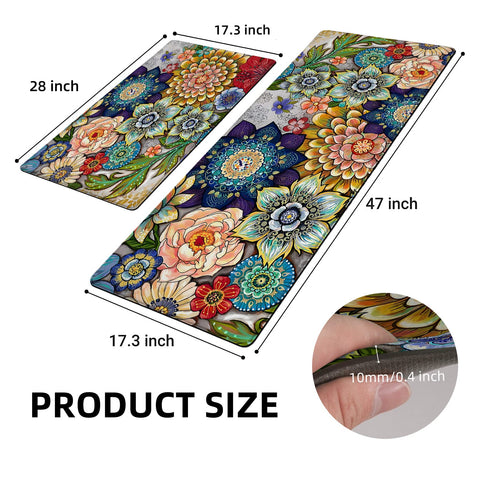 Tubeamin boho floral mats two-piece set shown for kitchen and sink use.