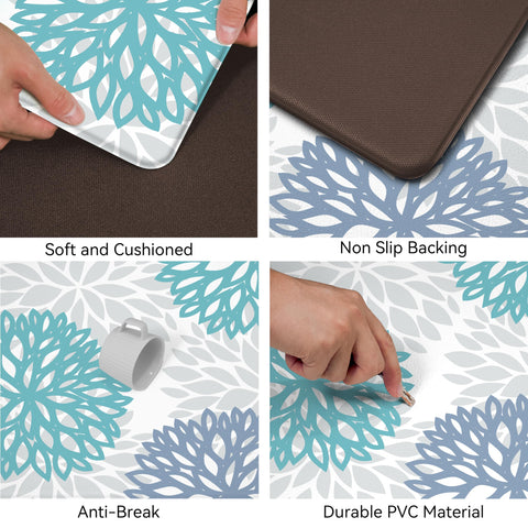 Tubeamin teal kitchen mat non-slip backing enhances stability on slick floors.