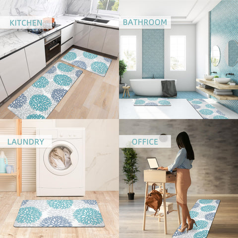 Tubeamin teal kitchen mats versatile use in kitchen, office, and laundry spaces.