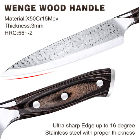 Tudoccy 8-inch chef knife with wengewood handle for comfortable slicing.