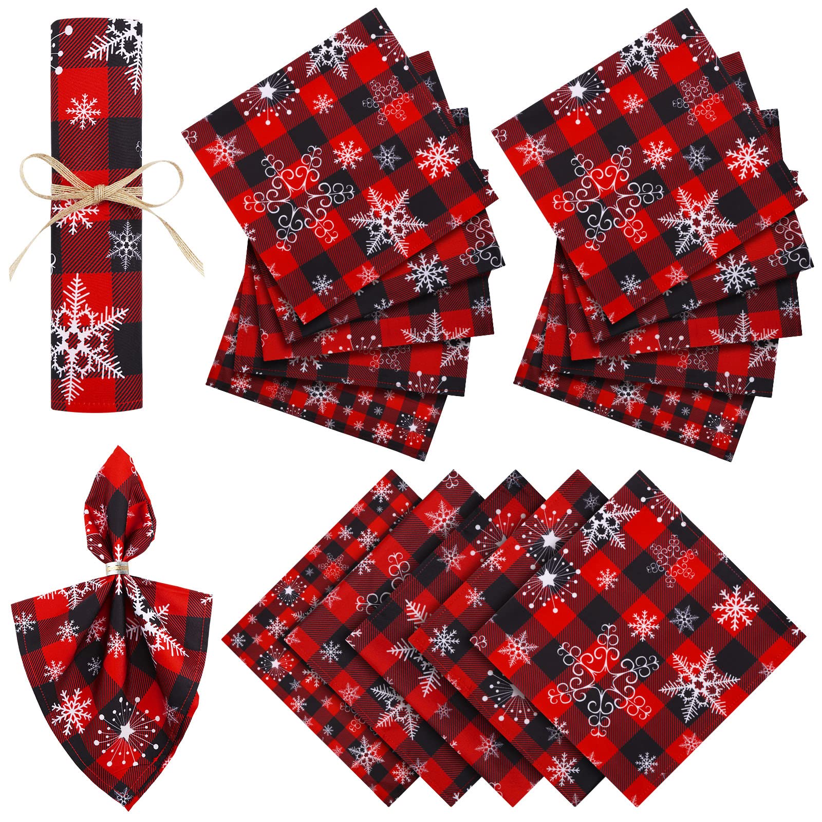 Tudomro Christmas napkins with snowflakes on buffalo plaid for festive table decor.