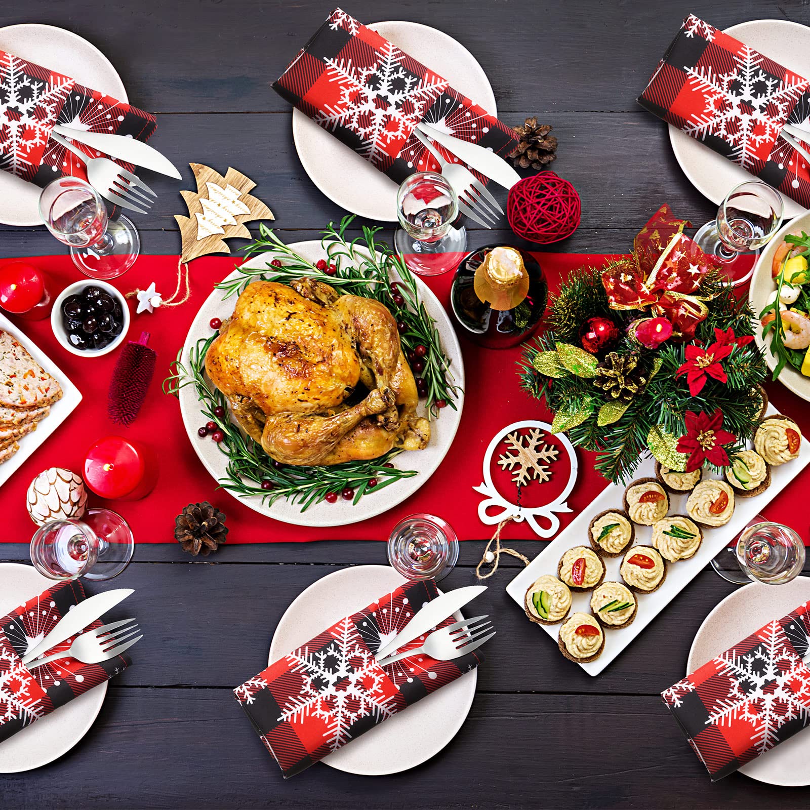 Tudomro red and black napkins bring rustic charm to dinners.