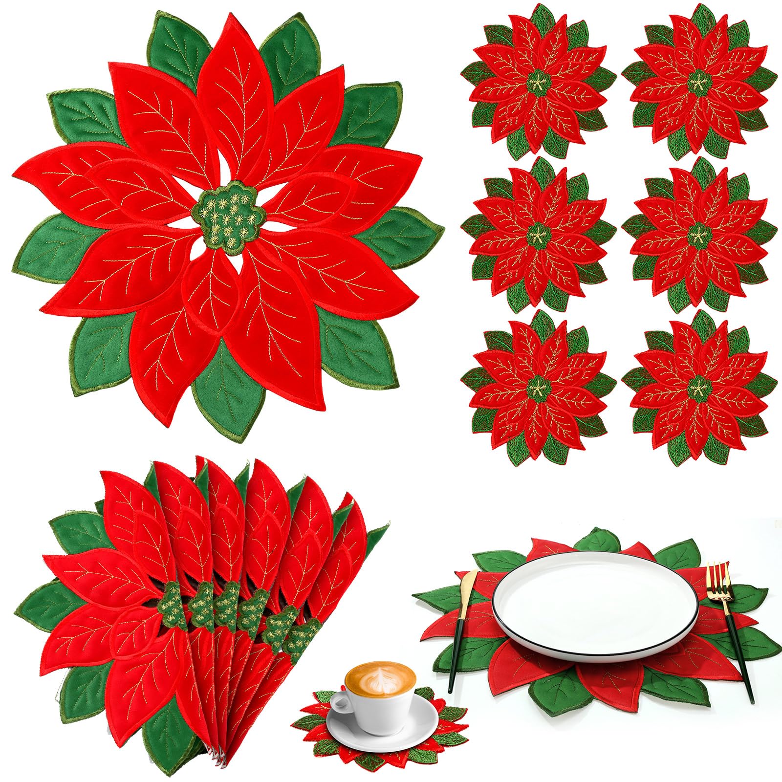 Tudomro poinsettia placemats with festive embroidery for elegant holiday tables