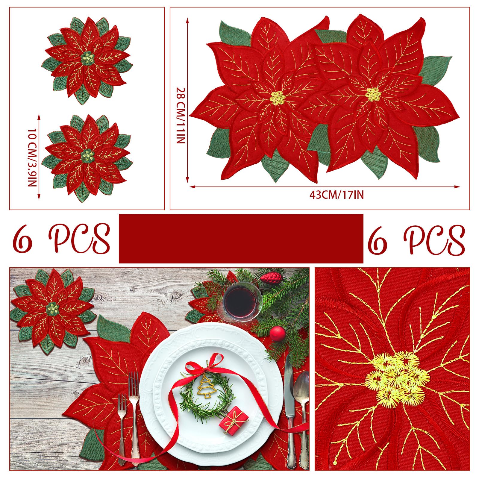 Tudomro red applique coasters protect surfaces during holiday meals.