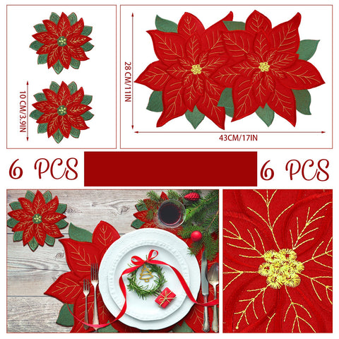 Tudomro red applique coasters protect surfaces during holiday meals.