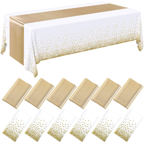 Tudomro white-gold tablecloth on display with elegant protection for dining tables