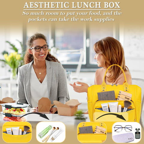 TuErCao yellow lunch box open main compartment for sandwiches and snacks