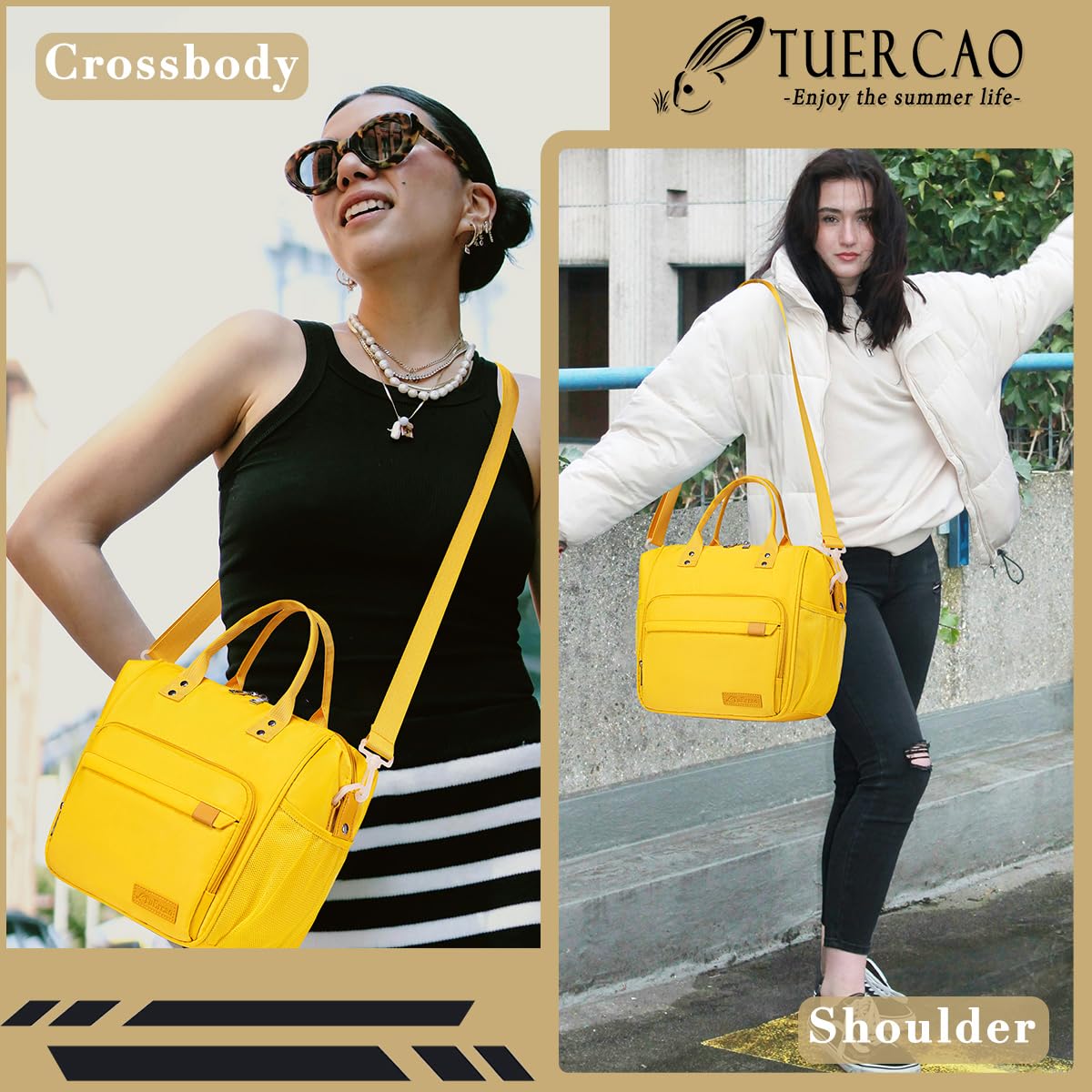 TuErCao yellow lunch box side mesh pockets for drinks