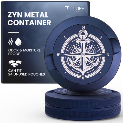 TuffTynz premium Zyn metal can front view, durable daily carry.