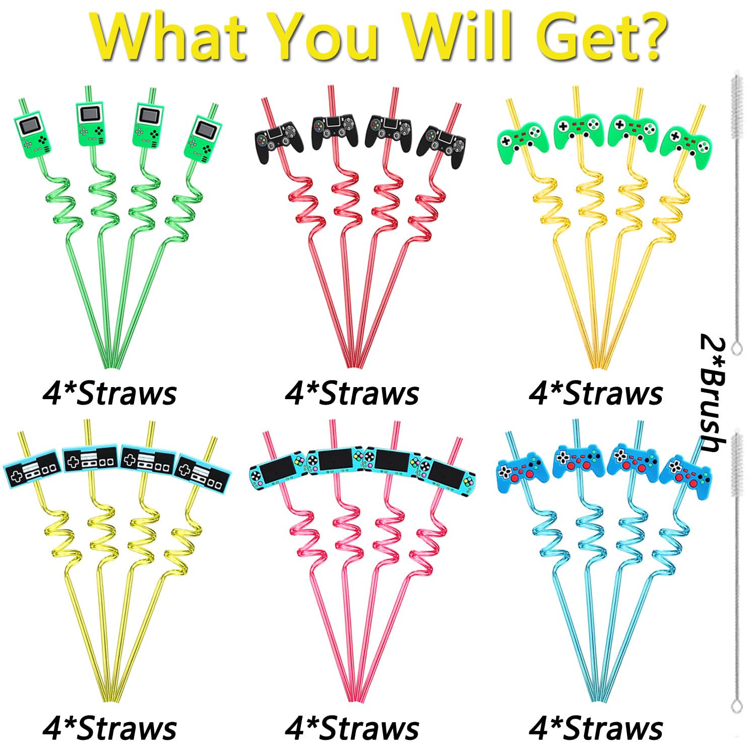 TUKOH TAKA game controller curly straw in green design, adds color to drinks