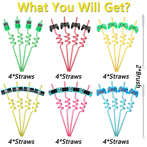 TUKOH TAKA game controller curly straw in green design, adds color to drinks