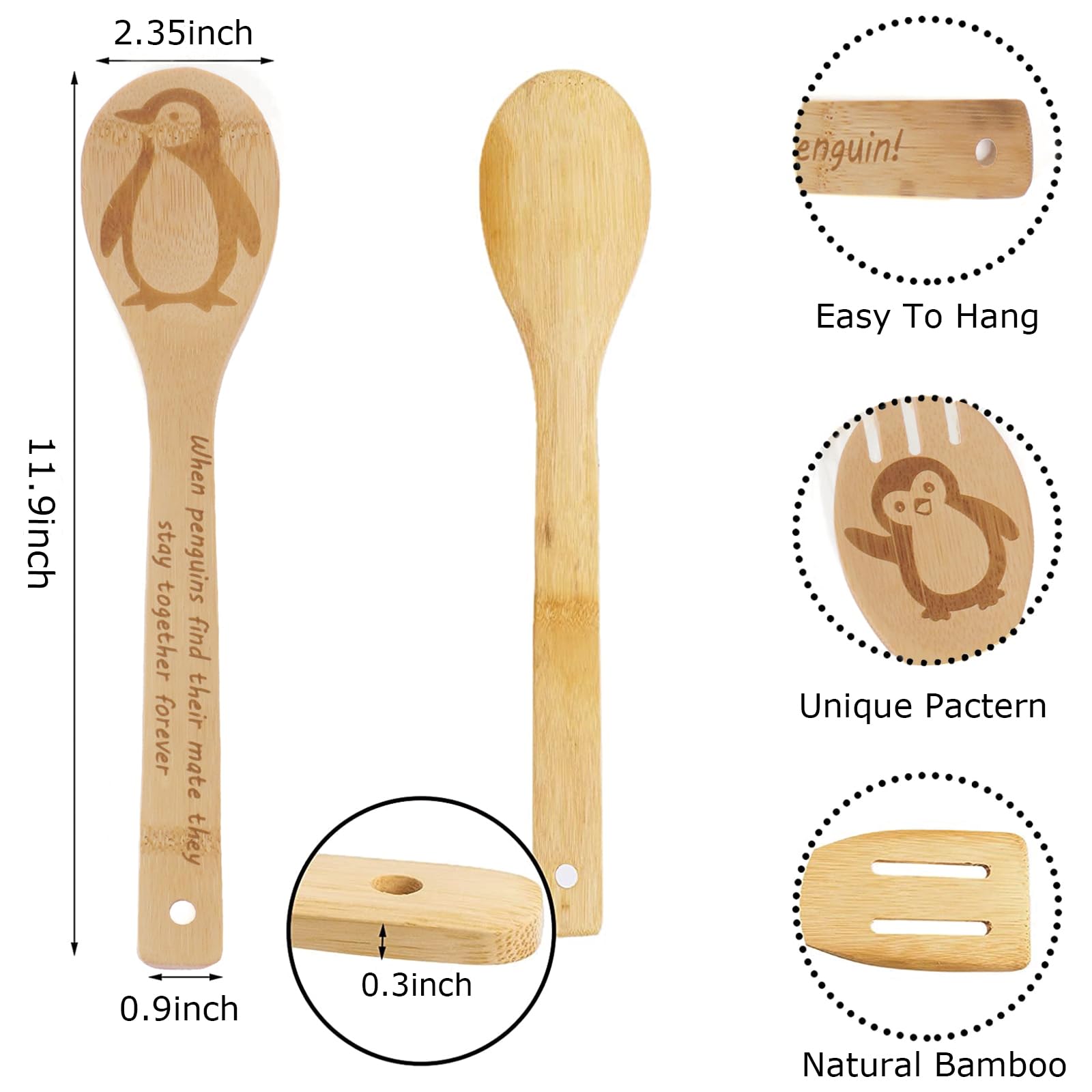 TULUNAYN Penguin spoons slotted wood, ideal for draining sauces while cooking.