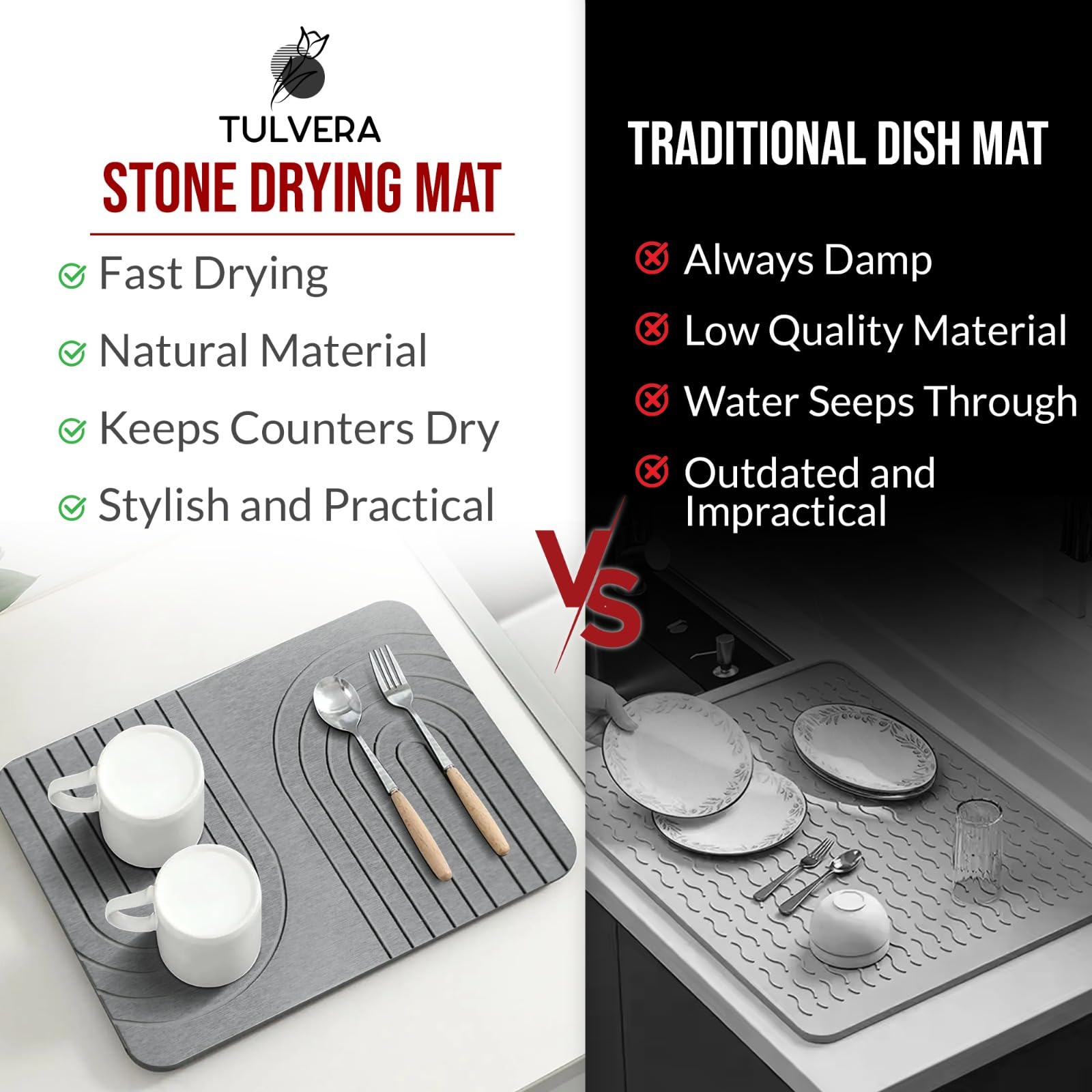 Tulvera stone dish drying mat is easy to clean