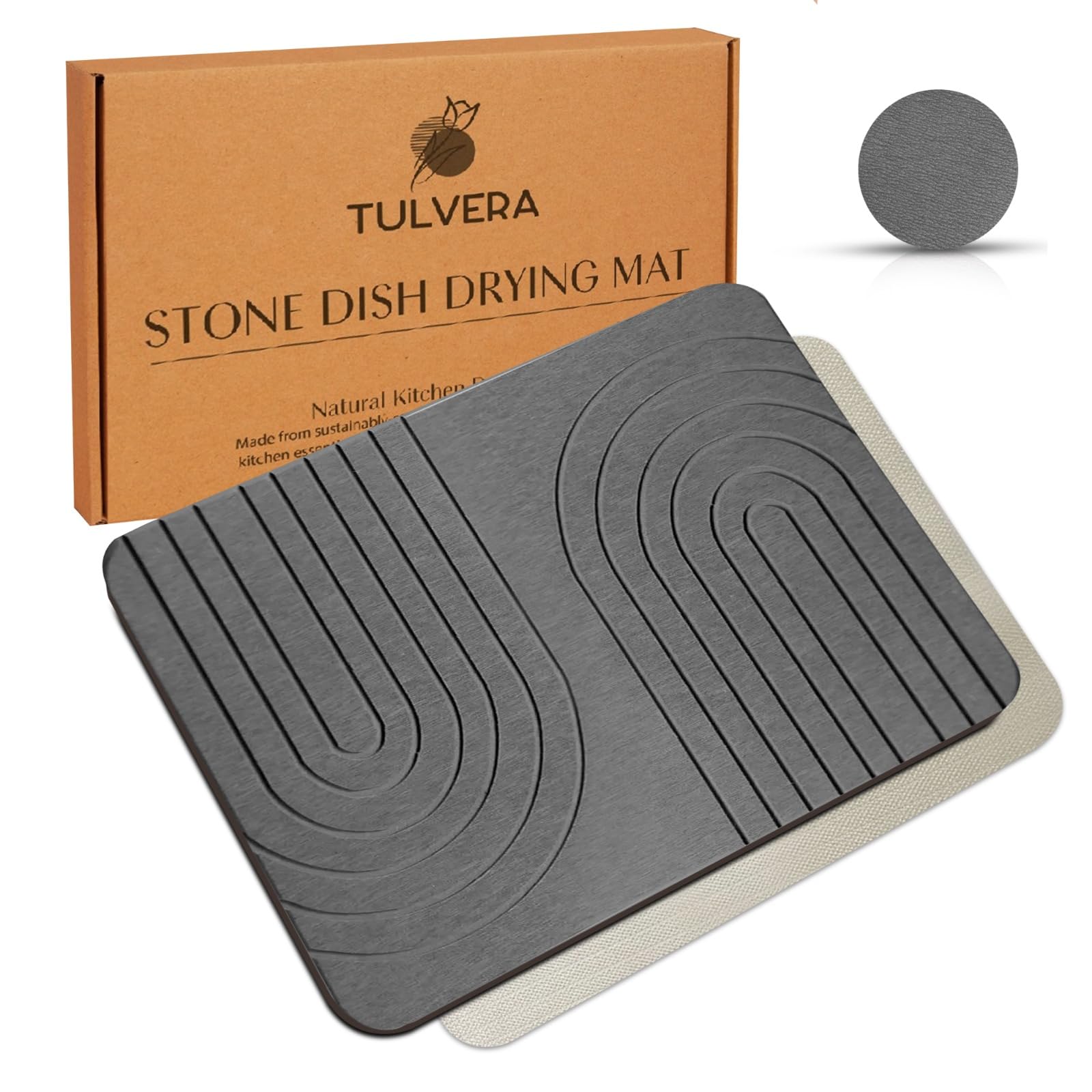 Tulvera stone dish drying mat with wave design dries counters quickly