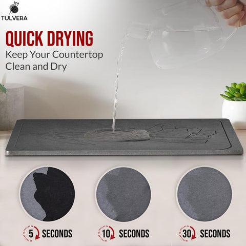 Tulvera Stone Drying Mat floral engraving detail enhances kitchen aesthetics