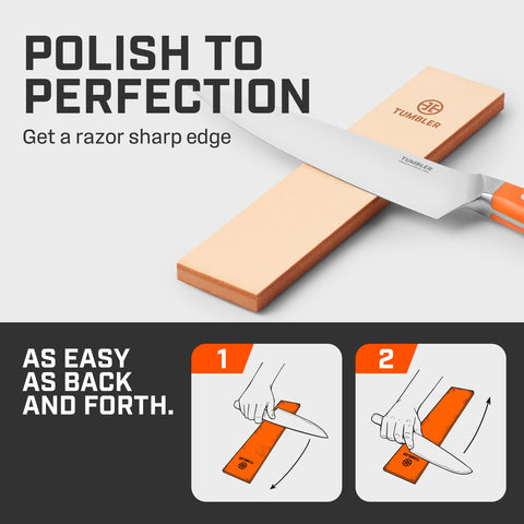 TUMBLER knife sharpener kit strop attachment shown in use