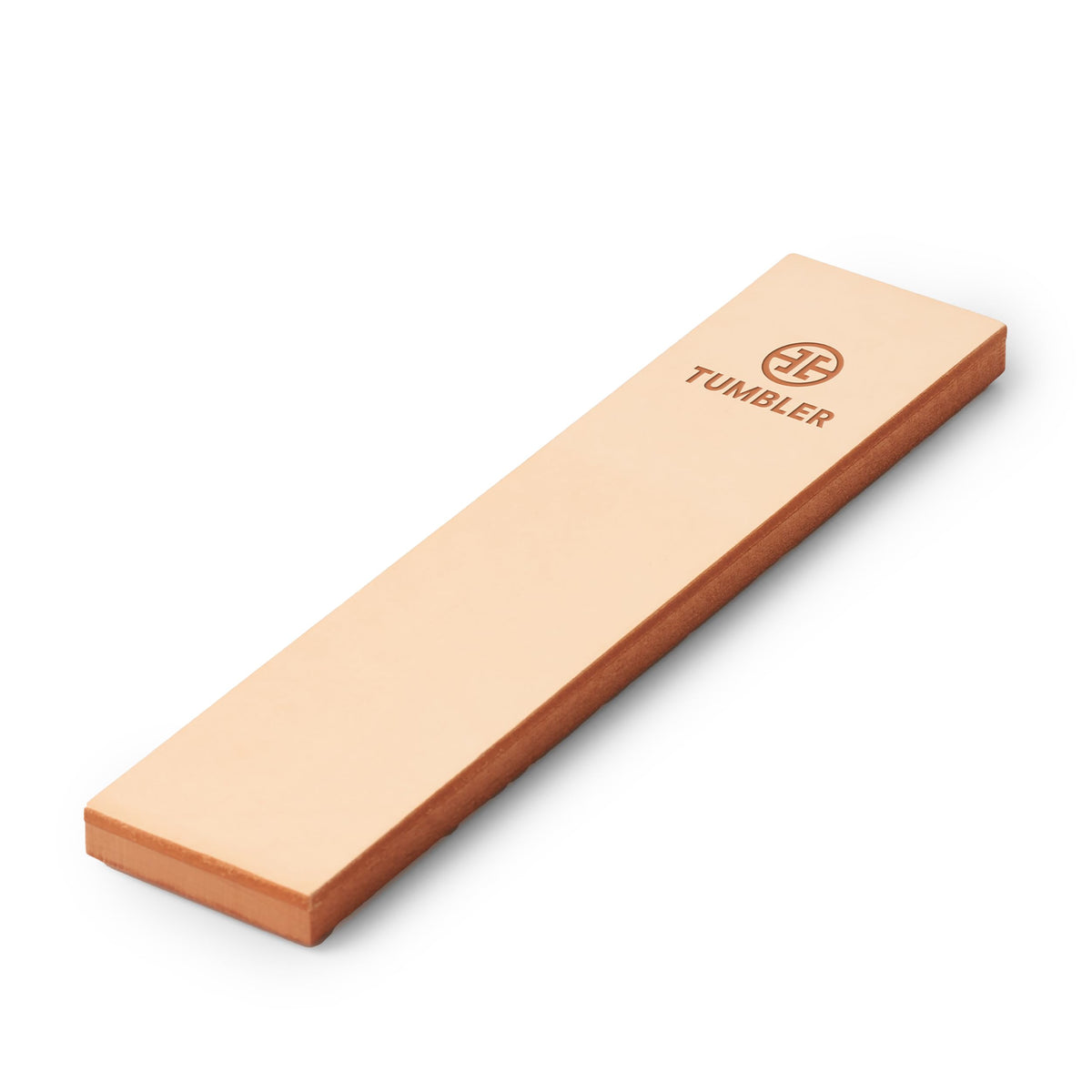 TUMBLER leather strop ready to polish the edge of a kitchen blade