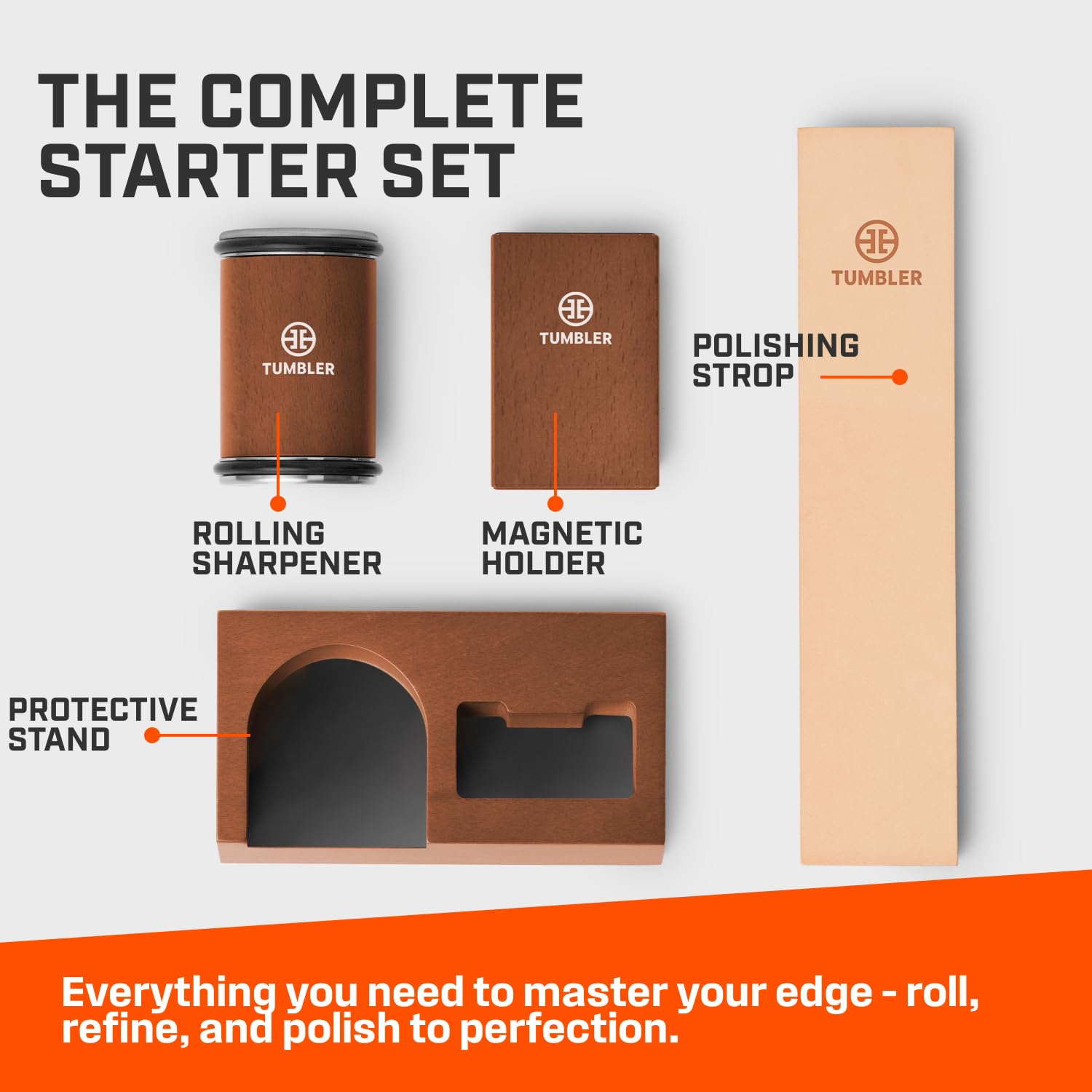 The Tumbler magnetic knife holder keeps blades secure during sharpening.