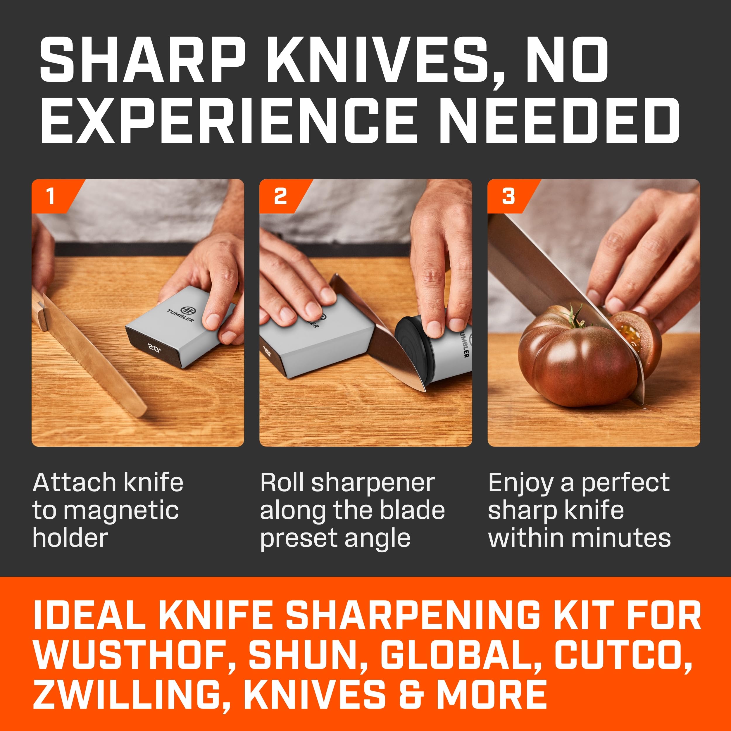 TUMBLER Pro 4-layer diamond disc for restoring sharp knife edges.