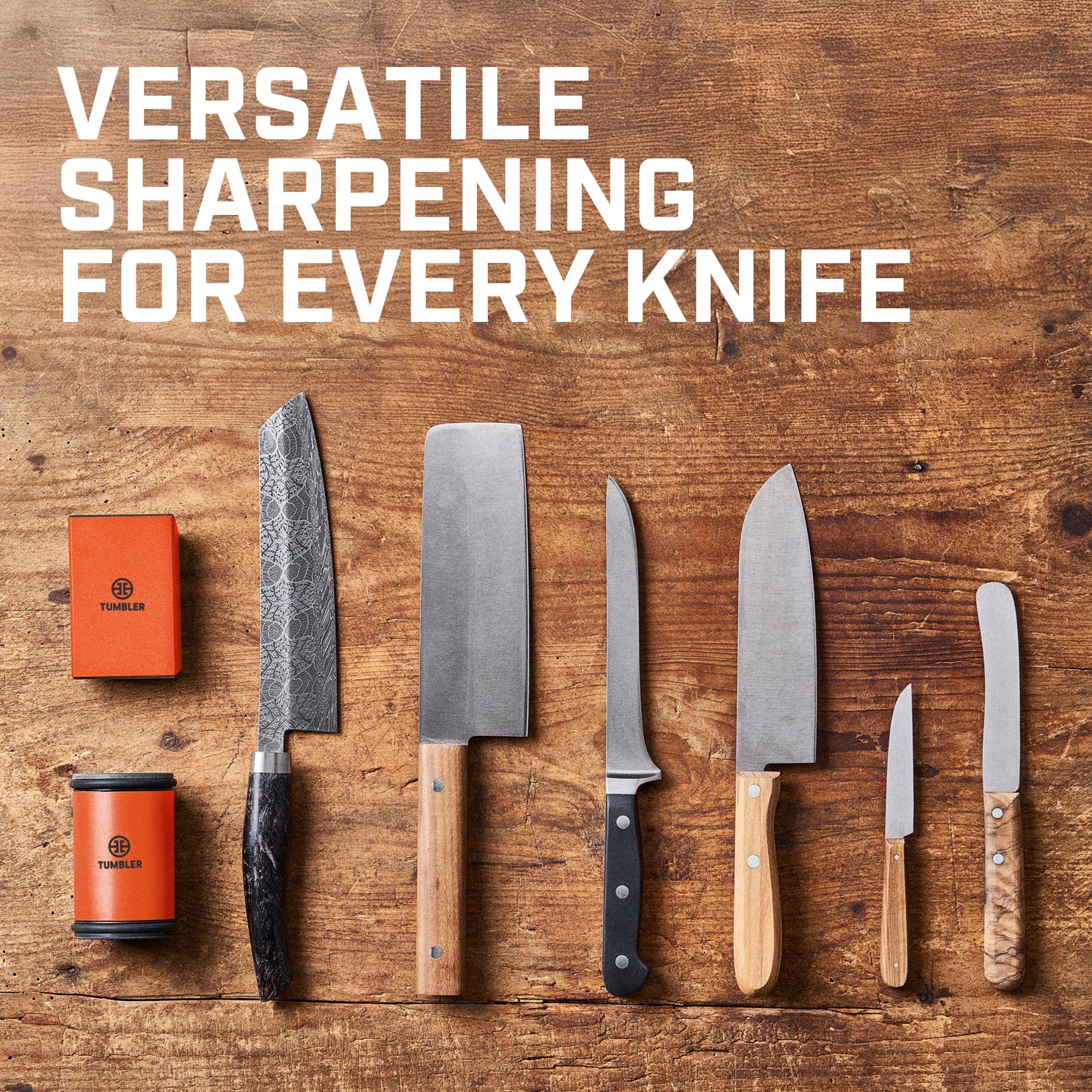 Tumbler Pro EdgeBoost ceramic disc feature for consistent, clean edge honing.