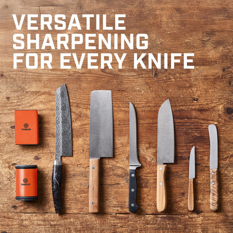 Tumbler Pro EdgeBoost ceramic disc feature for consistent, clean edge honing.