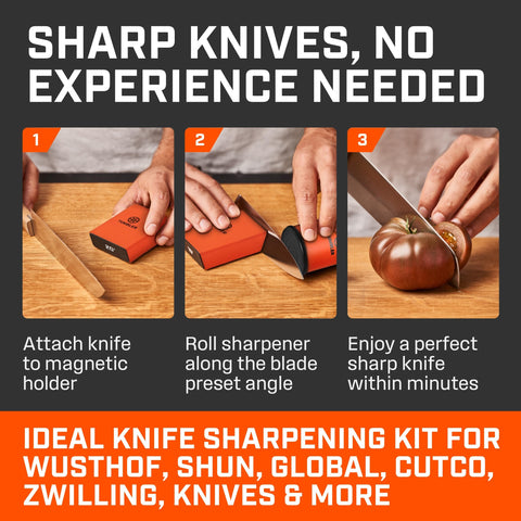 Tumbler Pro knife sharpener removable disc system in action improving edge control.