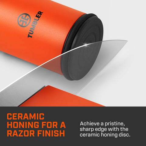 Tumbler Pro knife sharpening kit in orange finish ideal for professional kitchens.