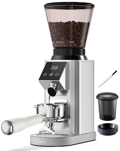 Tuni G1 conical burr precision for consistent espresso and drip grinds.