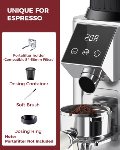 Tuni G1 portafilter holder fits 54-58mm for direct grinding.