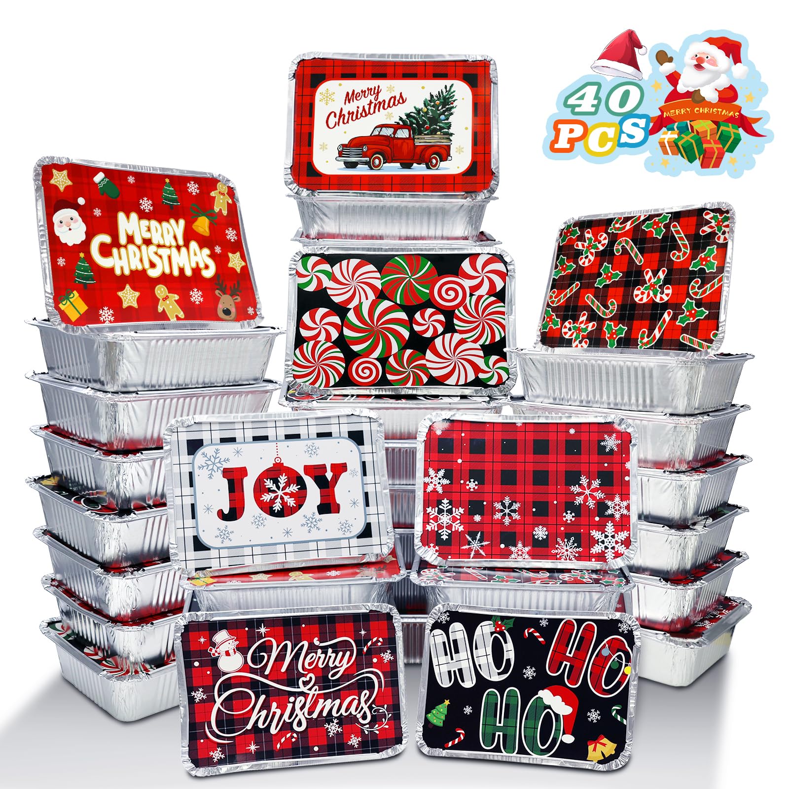Tunpug 40-piece Christmas foil containers with festive lids for easy holiday gifting